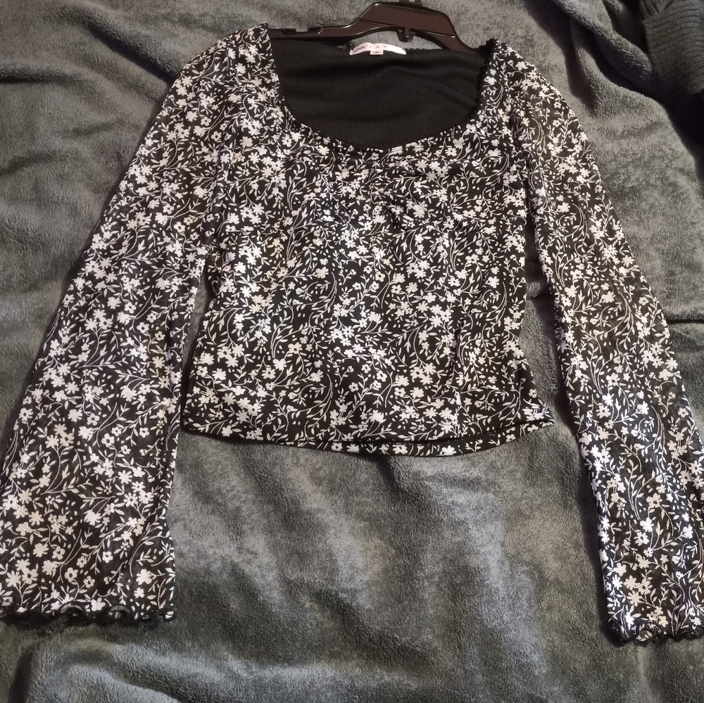 Floral Black and White Young Women's Top